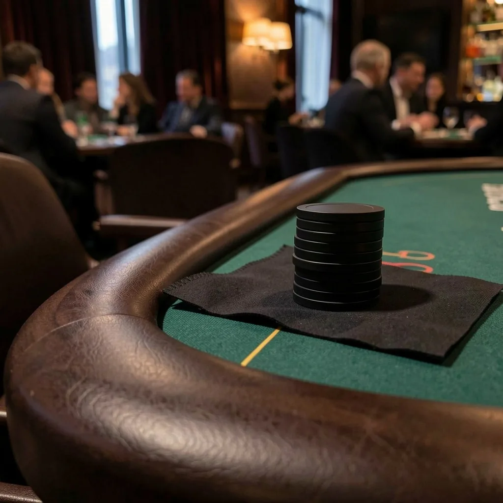 Détail feutré de la table de poker d'affaires en soirée